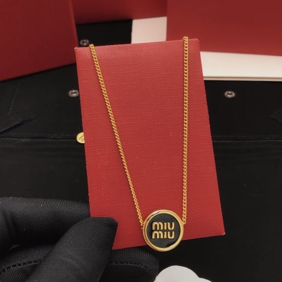 Miu Miu Black Round Necklace Brass Material