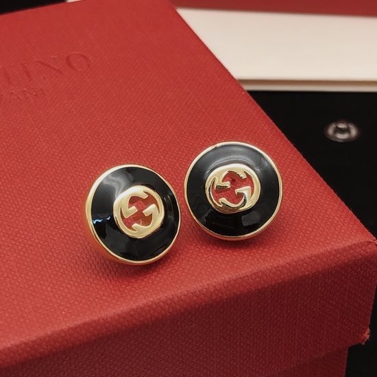 Gucci Round Black Stud Earrings Brass Material