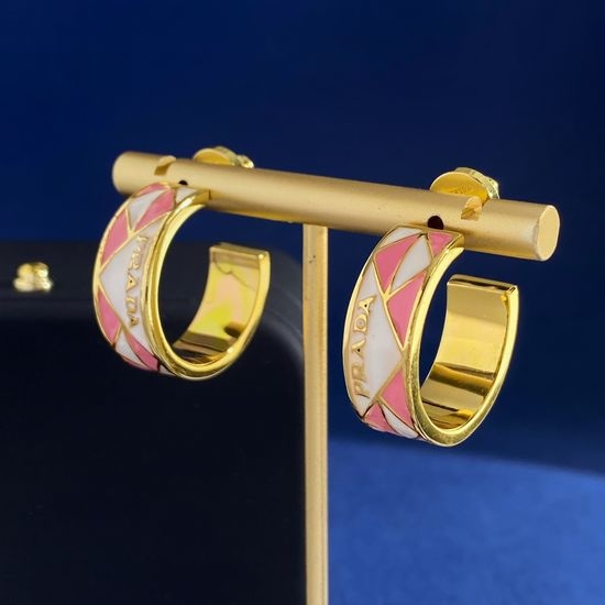 Prada Two Tone Enamel Triangle Hoop Earrings