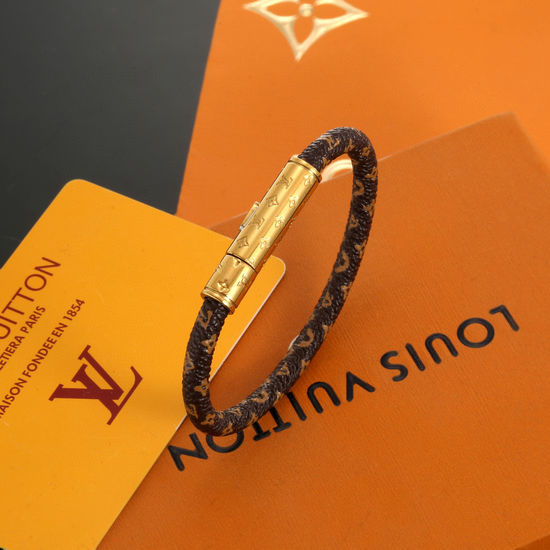 Louis Vuitton LV Reversible Leather Cord Bracelet Metal Clasp