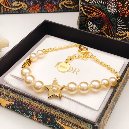 Christian Dior CD Star Accent Pearl Chain Bracelet