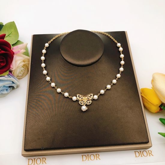 Christian Dior CD Pearl Butterfly Pendant Necklace