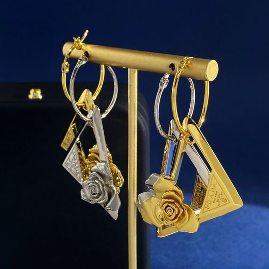 Prada Hollow Triangle Camellia Drop Earrings