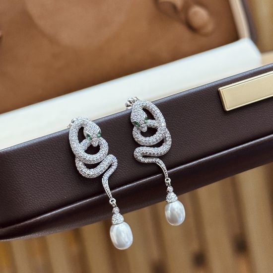 Bvlgari Diamond Snake Pearl Stud Earrings