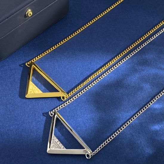 Prada Hollow Triangle Pendant Necklace