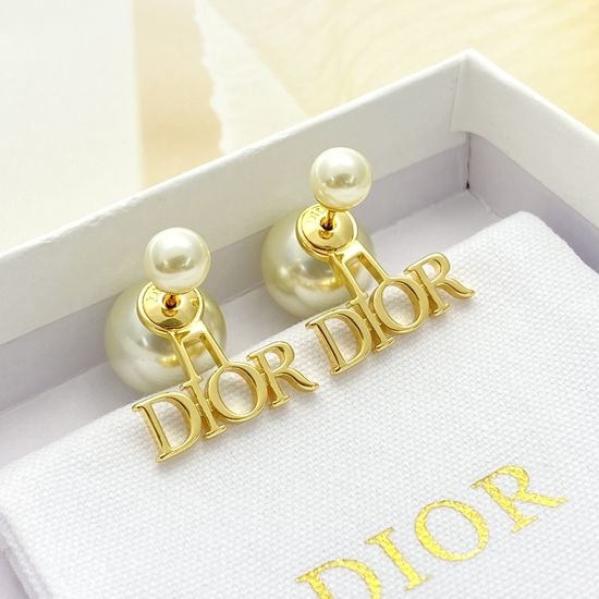 Christian Dior CD Letter Pearl Ball Stud Earrings