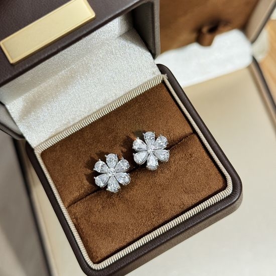 Harry Winston Floral Full Diamond Sterling Silver Earrings