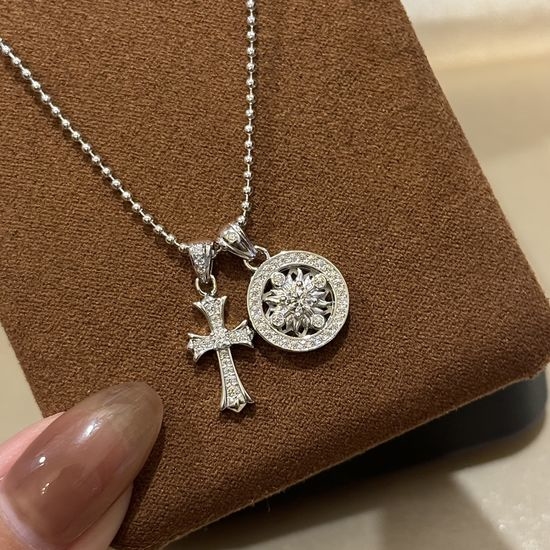 Chrome Hearts Designer Cross Compass Silver Necklace