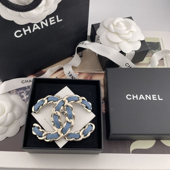 Chanel Denim Chain Brooch Light Gold