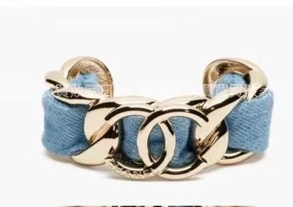Chanel Denim Chain Stitched Wide Bangle Bracelet