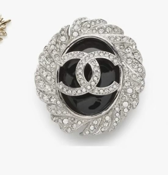 Chanel Full Diamond Oval Feather Brooch