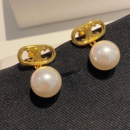 Celine Triumph Pearl Drop Earrings Brass Material
