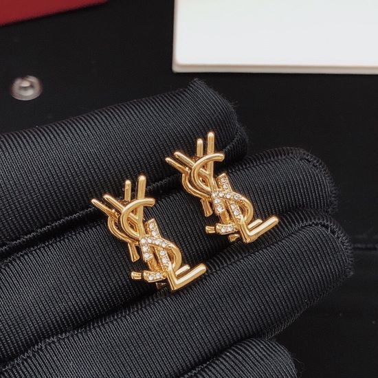 Yves Saint Laurent YSL Mini Double Letter Brass Earrings