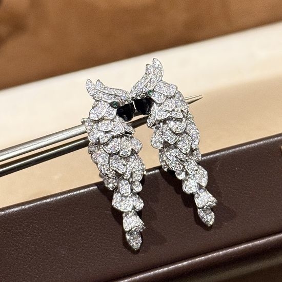 Cartier Parrot Design Zircon Silver Earrings