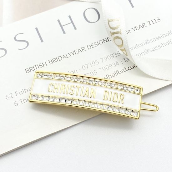 Christian Dior CD White Enamel Rhinestone Hair Clip