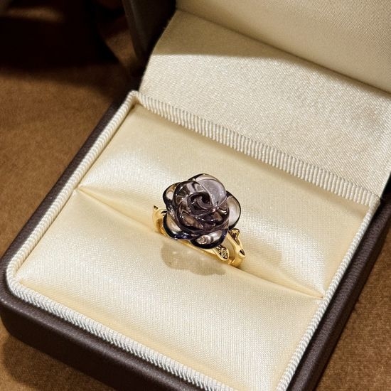 Christian Dior CD Amethyst Rose Flower Vine Silver Ring