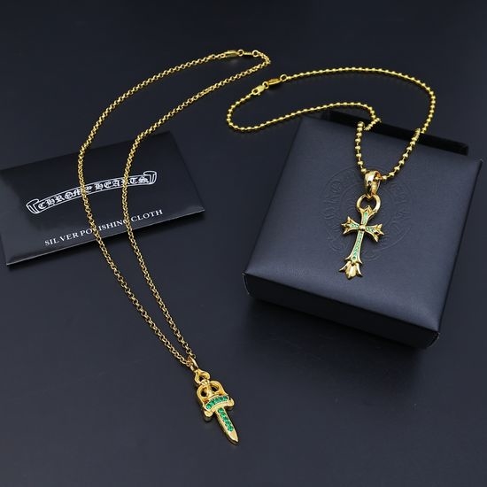 Chrome Hearts Retro Gold Tone Carved Necklace