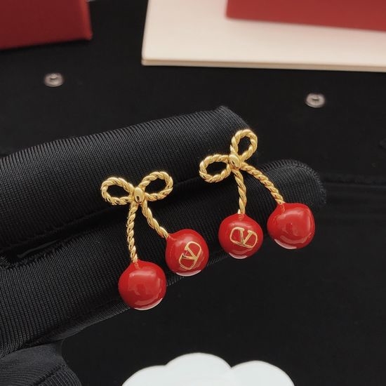 Valentino Red Bow Cherry Brass Stud Earrings