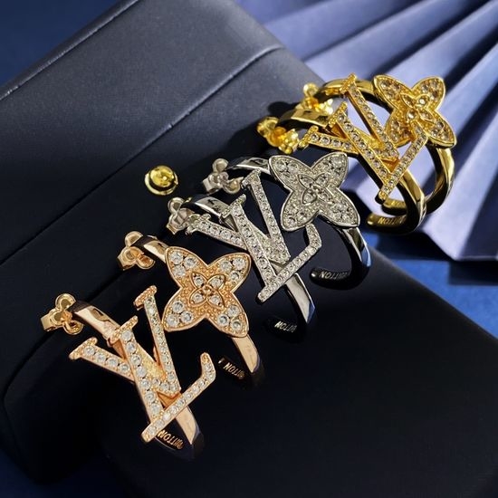 Louis Vuitton LV Paved Rhinestone C Shape Hoop Earrings