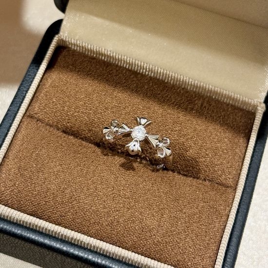 Chrome Hearts Elegant Cross Drill Ring in Sterling Silver