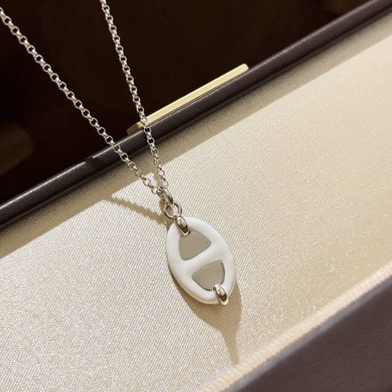 Hermes White Enamel OT Necklace Earrings Set