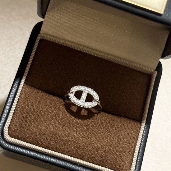 Hermes Pig Nose Shape Silver Band Ring