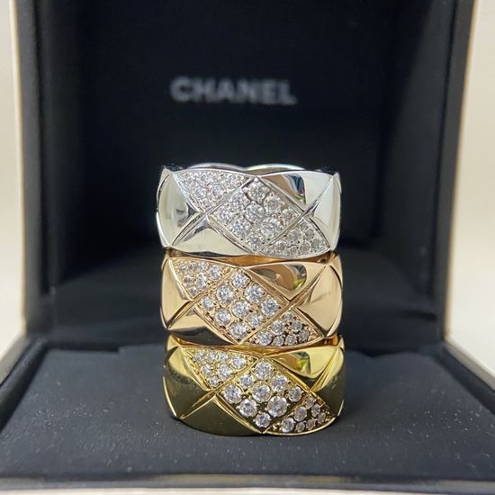 Chanel Diamond Inlaid Quilted Wide Band Ring