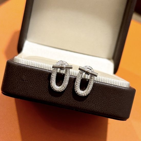 Hermes OT Bar Circle Full Diamond Earrings
