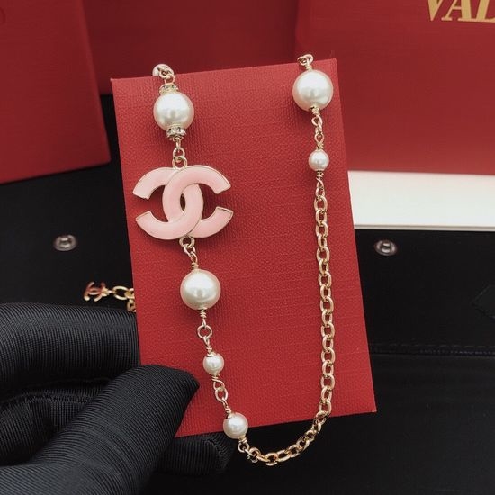 Chanel Pink Enamel Brass Pendant Necklace