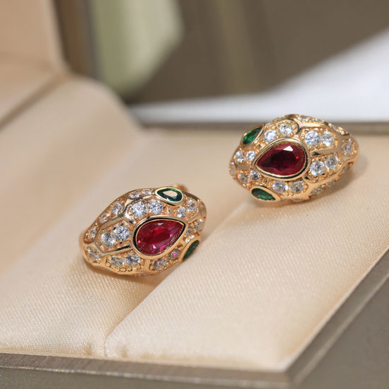 Bvlgari Snake Shaped Stud Earrings Silver Inlaid Stones