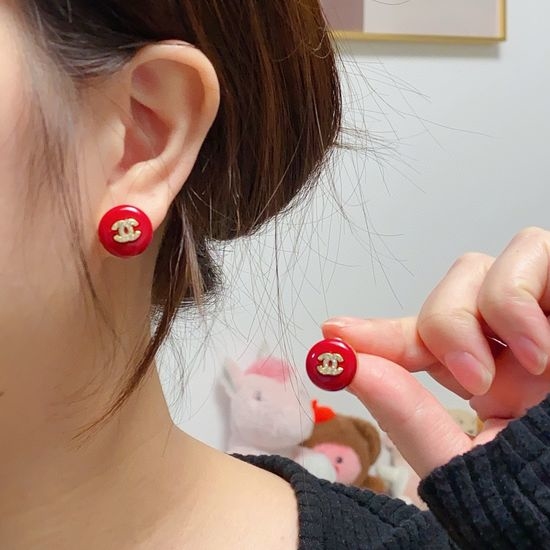 Chanel Festive Red Rhinestone Stud Earrings