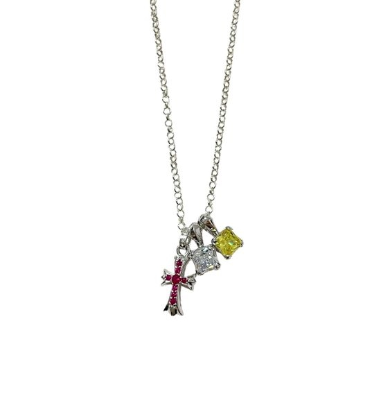 Chrome Hearts Square Stone Cross Pendant Necklace