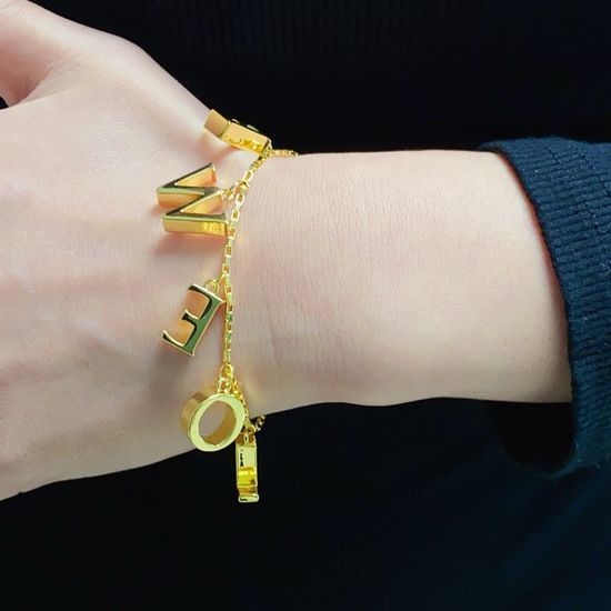 Loewe Letter Engraved Square Chain Stackable Bracelet