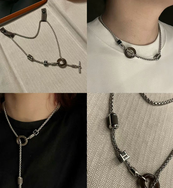 Hermes Black Circle Pendant Necklace