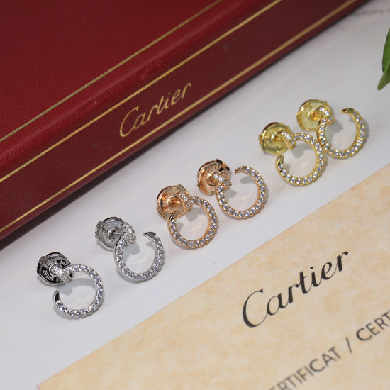 Cartier Full Zircon Nail Stud Earrings 925 Sterling Silver 3 Colors