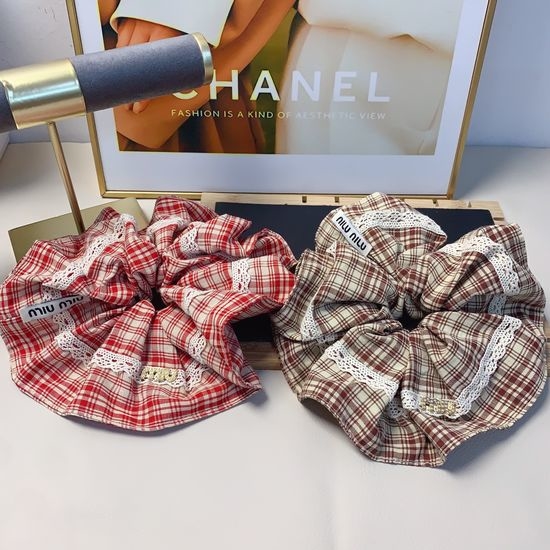 Miu Miu Plaid Pearl Hair Tie