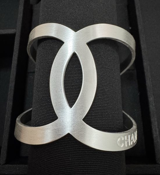 Chanel Brushed Silver Hollow Bangle Cool Chic Style