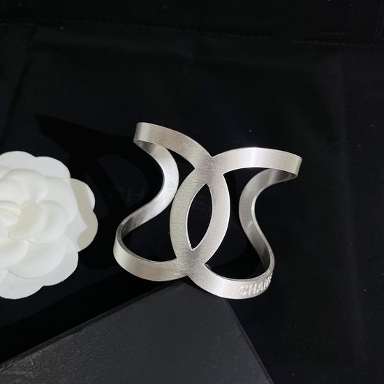 Chanel Stereo Logo Wide Bangle Brushed Craftsmanship