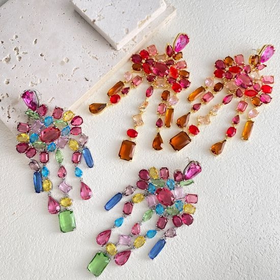 Swarovski Mixed Geometric Colored Diamond Long Earrings