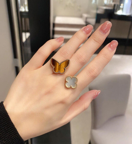 Van Cleef & Arpels VCA Mother of Pearl Tiger Eye Butterfly Ring