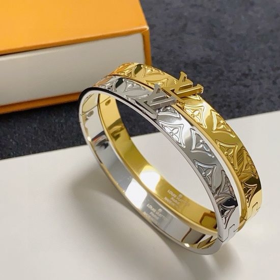 Louis Vuitton LV Engraved Logo Thin Cuff Bangle