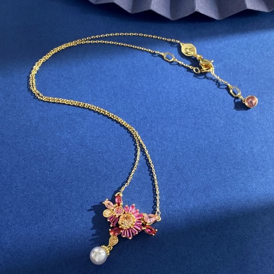 Swarovski Pink Cherry Blossom Zircon Pearl Necklace