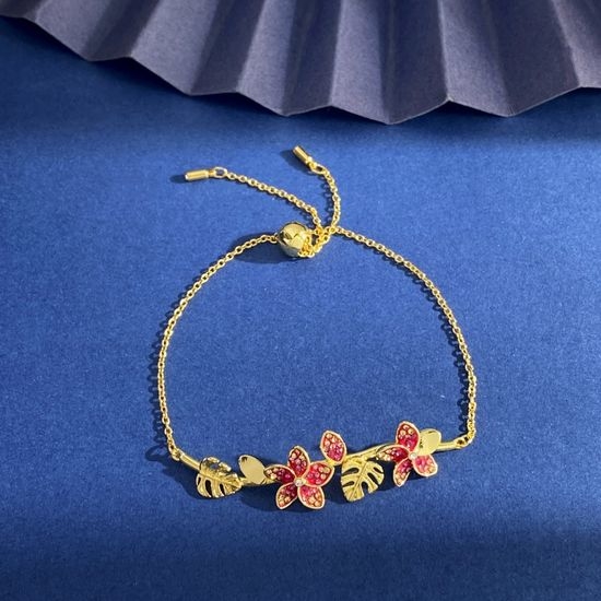 Swarovski Floral Rhinestone Adjustable Brass Bracelet