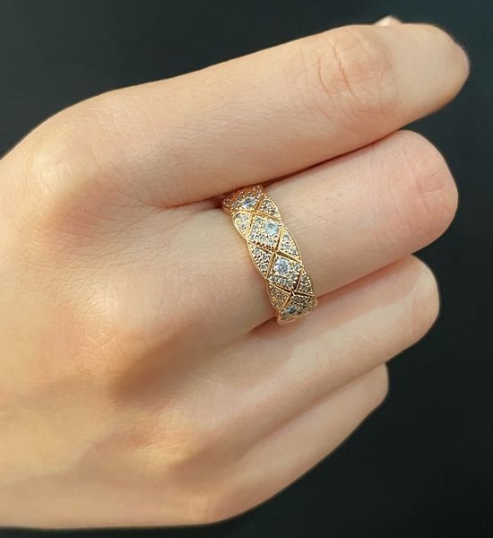 Chanel Gold Wide Full Diamond Grid Ring