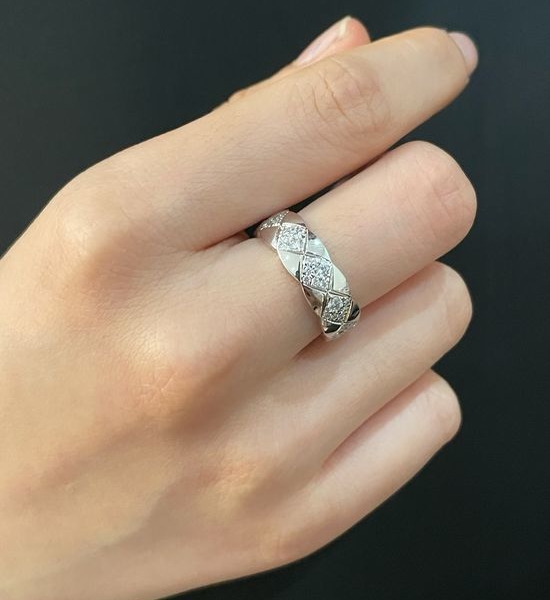 Chanel Gold Wide Diamond Grid Ring