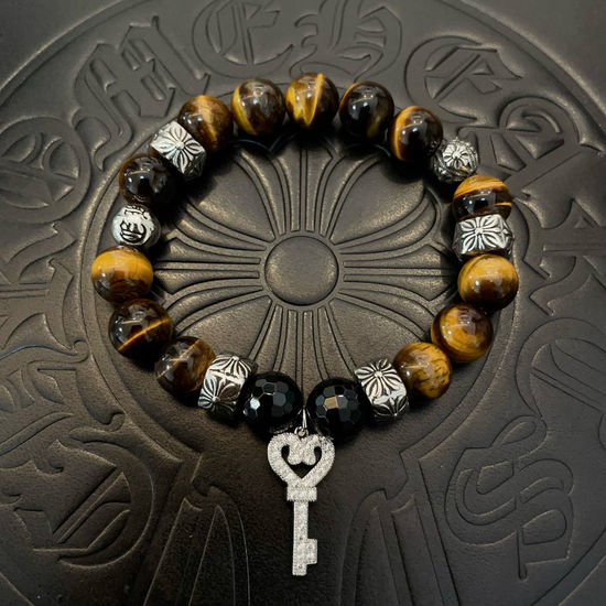 Chrome Hearts Tiger Eye Bead Silver Bracelet