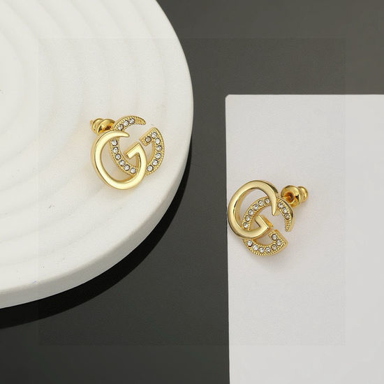 Gucci Vintage Letter Stud Earrings Brass