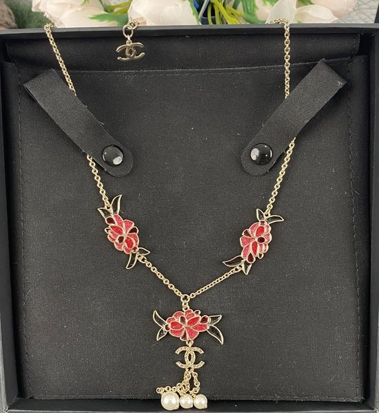 Chanel Chinese Red Flower Tassel Pearl Necklace