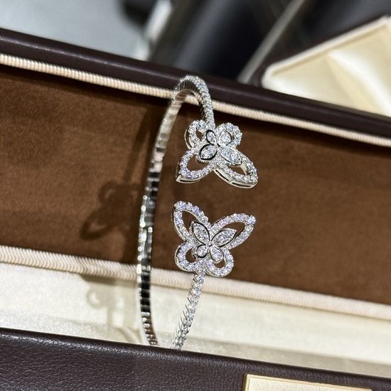 Graff Double Butterfly Paved Zircon Silver Bangle