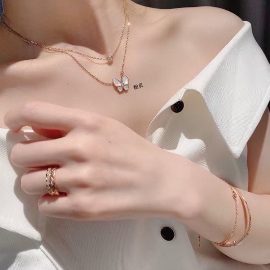 Van Cleef & Arpels VCA Pink Mother of Pearl Butterfly Necklace